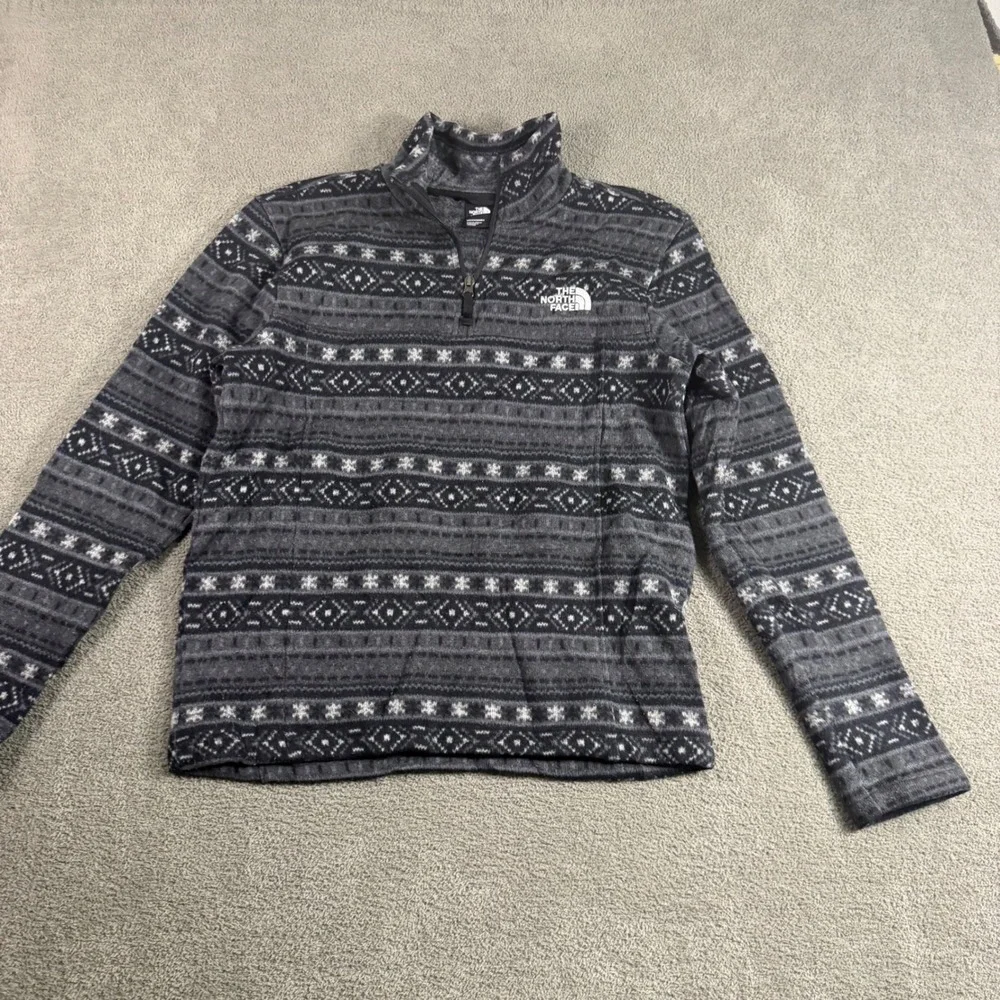 The North Face Mens Grey Black Fair Isle Fleece Quarter Zip Pullover Medium
